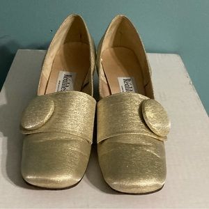 Realites Vintage Gold 60's Sparkle Button Trim Block Heel Shoes sz 8.5A